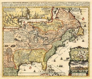 Map Of France 1718 Vintage Style North America Map - 20x24