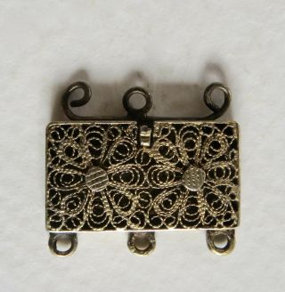 Vintage Or Antique Chinese Silver Filigree Gold Wash Catch Clasp 3 String