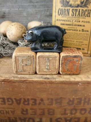 Antique Wood Abc Blocks Spell Pig W Toy Pig