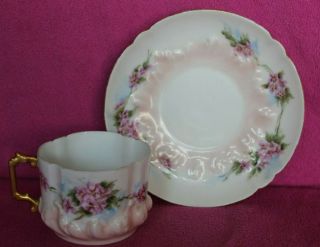 Vintage Cup And Saucer Set - Pink Flowers With Light Pink White Gold Design