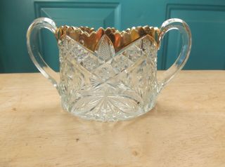 Fancy Vintage Clear Glass Sugar Bowl With Gold Rim