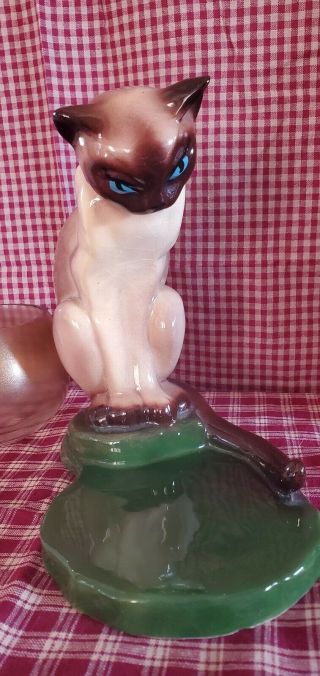 Vintage Marston California Ceramic Siamese Cat with Fish Bowl 5