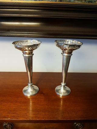 Pair Solid Silver Bud Posy Vases Birmingham 1922 At Fault