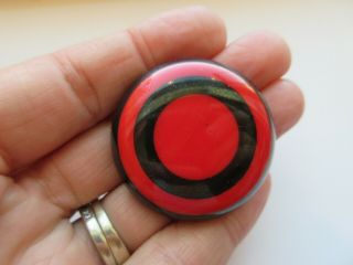AWESOME X LARGE Antique Vtg Red GLASS BUTTON w/ ENAMEL Rings & Box Shank (K) 2