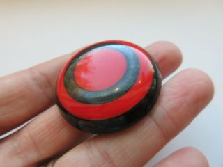 AWESOME X LARGE Antique Vtg Red GLASS BUTTON w/ ENAMEL Rings & Box Shank (K) 3