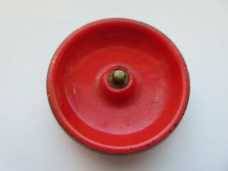 AWESOME X LARGE Antique Vtg Red GLASS BUTTON w/ ENAMEL Rings & Box Shank (K) 4