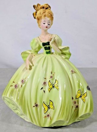 Lc Josef Originals 8.  5 " Ceramic Porcelain Maiden Figurine In Green Dress Flower