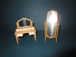 Vintage TOMY Smaller Homes Bedroom Furniture Vanity w/ Mirror & Standing Mirror 4