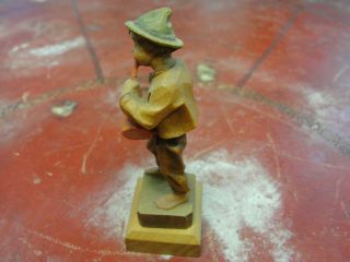 Vintage Anri Italy Hand Carved Wooden Figure German Young Man Farmer Drinking 2