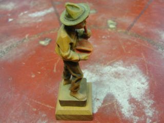 Vintage Anri Italy Hand Carved Wooden Figure German Young Man Farmer Drinking 4