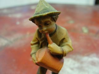 Vintage Anri Italy Hand Carved Wooden Figure German Young Man Farmer Drinking 5