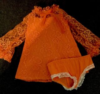 Vintage Ideal Crissy Orange Lace Dress And Panties.
