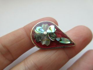 Gorgeous Antique Vtg Mexico Silver Metal Inlay BUTTON Inlaid Abalone Shell (AB) 2