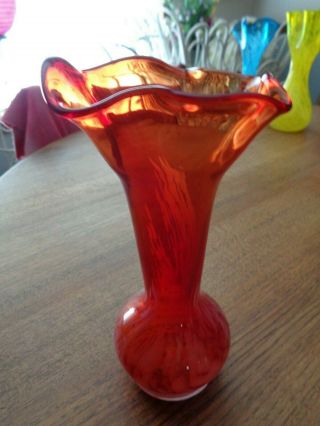 Vintage Lefton ' s Red with White Blown Glass Vase circa 1950 ' s/60s 2