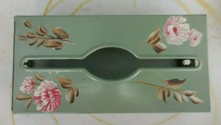 Vintage Tole Hand Painted Metal Shabby Chic Tissue Box Holder Floral Wall Mount