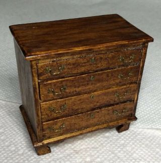 Vintage Dollhouse Miniature Maple Finish Wooden Four Drawer Dresser