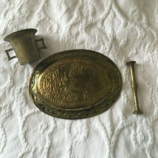 Vintage Brass Mortar & Double Sided Pestle,  Apothecary Herb and Spice Grinder 4