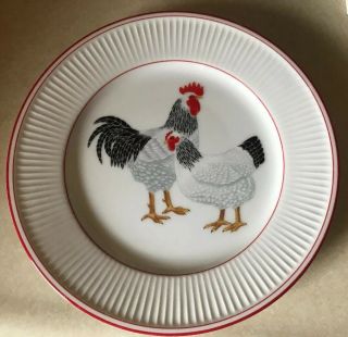 Vintage 7.  5 " Porcelain Plate Hen Rooster Chicken Fricassee Fitz & Floyd Euc