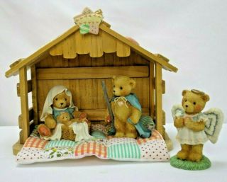 Enesco Cherished Teddies Nativity Set 4 Piece 1993 Manger Merry Christmas Iob