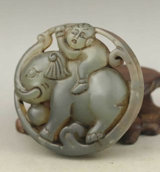 Chinese Old Natural Jade Hand - Carved Statue Monkey Elephant Pendant 2.  1 Inch