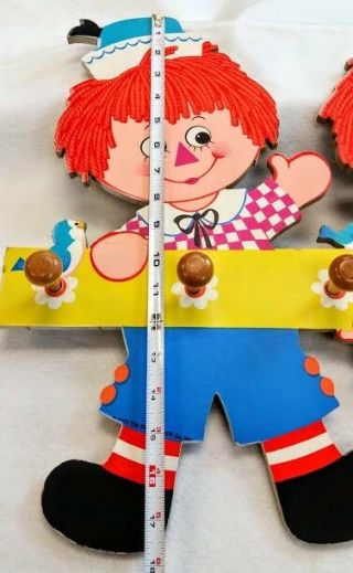 Vintage 1972 RAGGEDY ANN & ANDY Pressed Cardstock Coat/Hat Hook Decor - VG Cond. 4