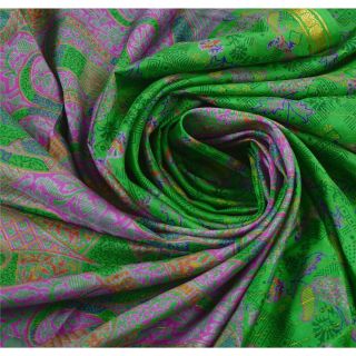 Sanskriti Vintage Green Saree Printed 100 Pure Silk Zari Border Sari Fabric 5