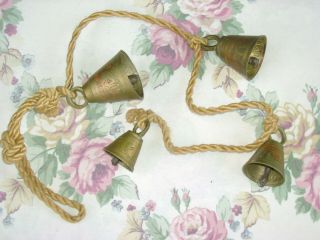 Set Of 4 Vintage India Sarna Etched Brass Bells Wind Charm