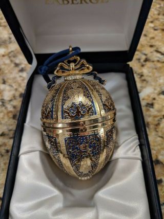 Faberge Egg Christmas Ornament - Gold And Blue - Pristine; Never Left Box