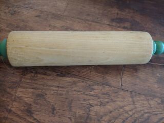 Antique Wooden Primitive Green Handled Baking Rolling Pin 3