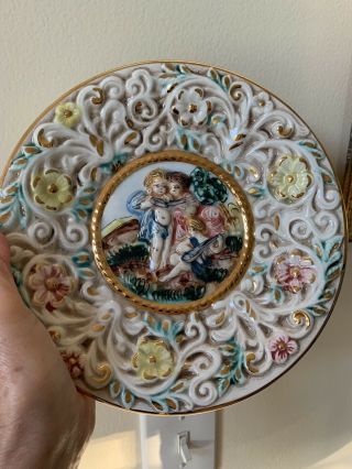 Antique Vintage Capodimonte Nude Cherubs Hand Painted Wall Plate Italy
