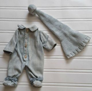 Vintage Doll Outfit Blue Sleepers With A Blue Knit Sleeping Cap