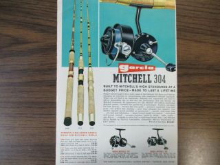 Vintage Garcia Michell 304 Fishing Rod / Reel & S.  M.  Bass Print Ad