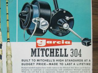 Vintage Garcia Michell 304 Fishing Rod / Reel & S.  M.  Bass Print Ad 2