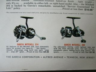 Vintage Garcia Michell 304 Fishing Rod / Reel & S.  M.  Bass Print Ad 4