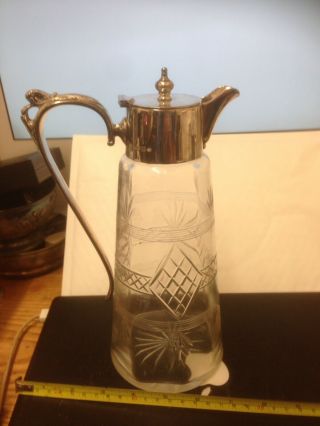 Antique Crystal Cut Glass And Silver Wine Jug