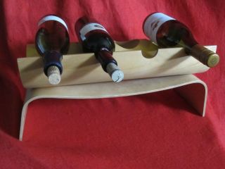 Vintage Mid - Century Modern Wine Rack Bent Birch Wood 4 Bottles 2 Piece Mcm