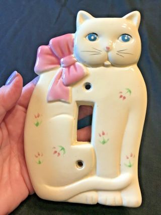 Vintage Takahashi,  Price Product Ceramic White Cat Light Switch Plate Cover