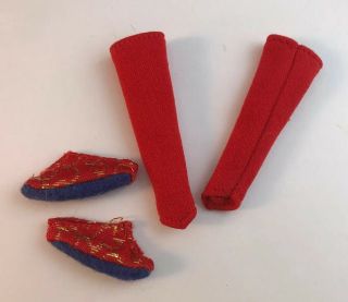 Vintage 1960s Barbie Midge Red Long Armlets Gloves 0873 And Shoes Guinevere