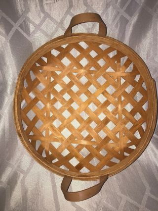 Henn Workshops Open Weave Basket Round Appetizer Basket 12” Dia Leather Handles