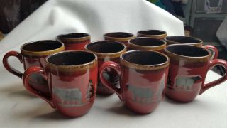 homeland studio woodland set of 10 coffee tea cup mug red bear pine tree 2