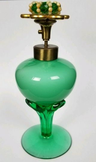 Vintage Green Encased Art Glass Perfume Atomizer Bottle Possibly Italian