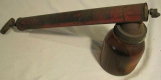 Vintage Chapin Bug Sprayer Duster Glass Bottle Red Wood Handle Pump Moves Cl