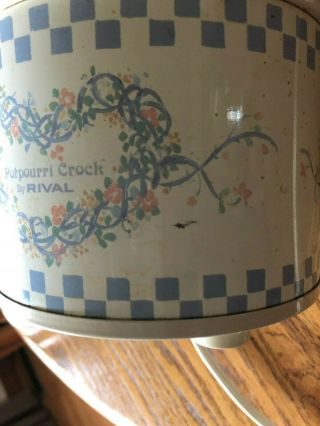 Vintage 1988 Rival Electric Potpourri Crock 3206 Blue Floral Hearts 4