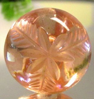 Gorgeous Depression Era Pink Glass Ball Button W/ Engraved Flower B80
