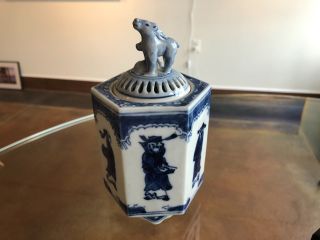 Vintage Chinese Cobalt Blue White Hexagon Porcelain Incense Burner