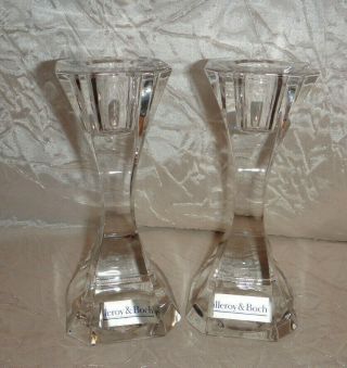 Pair Villeroy & Boch Germany Crystal Candlestick Holder Cocktail Club Pattern