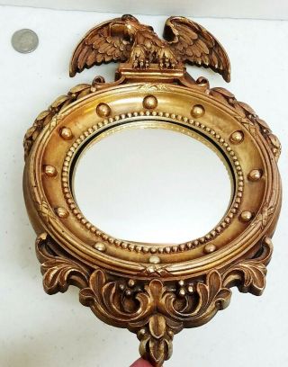 Vintage Syroco Wood Small Gold Federal Eagle Convex Mirror 12 X 7