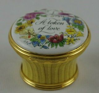 Halcyon Days Enameled Box " A Token Of Love " Basket Signed Sf
