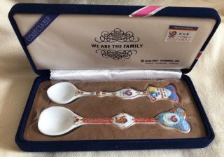 Vintage Olympics 1988 Seoul Korea Collectible Spoon Set White Ceramics