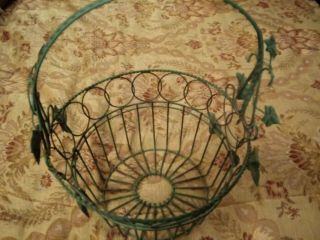 Pretty Antique Green Metal Fruit Basket With Ivy Leaves